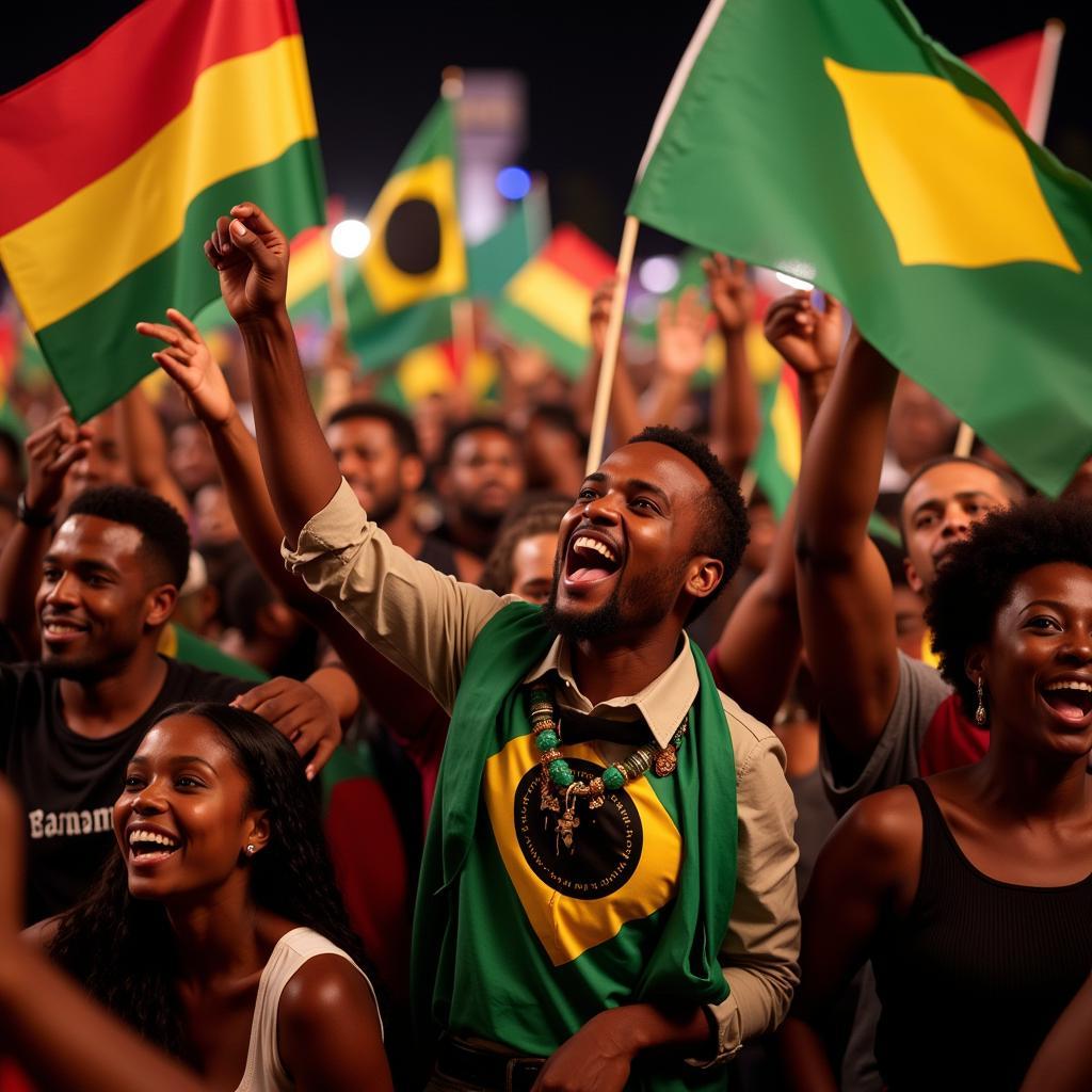 People Celebrating with African Flags