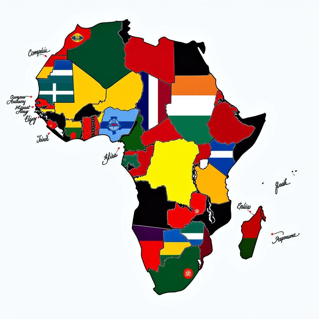 Map of African Countries with Flags and Names