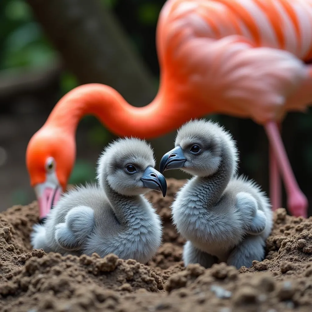 African Flamingo Chicks in Nest