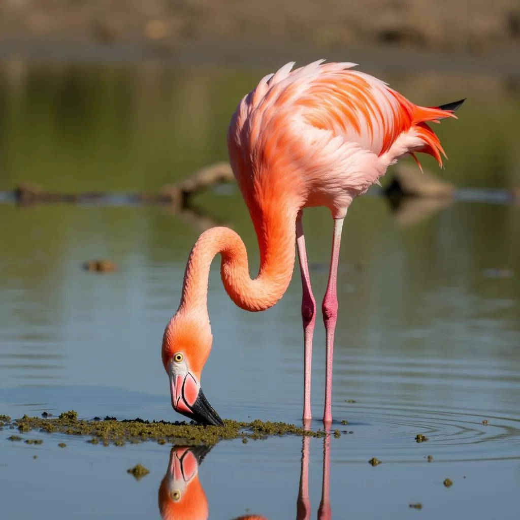 African Flamingo Feeding on Algae