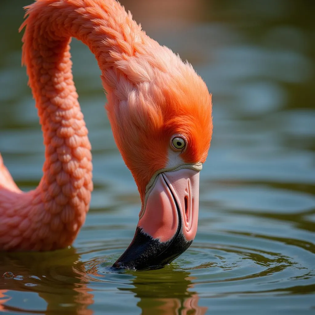 African Flamingo Filtering Food