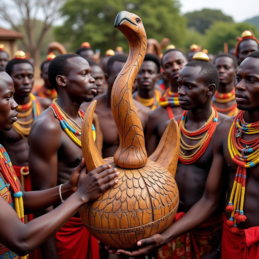 African Flamingo Vessel in Traditional Ceremony