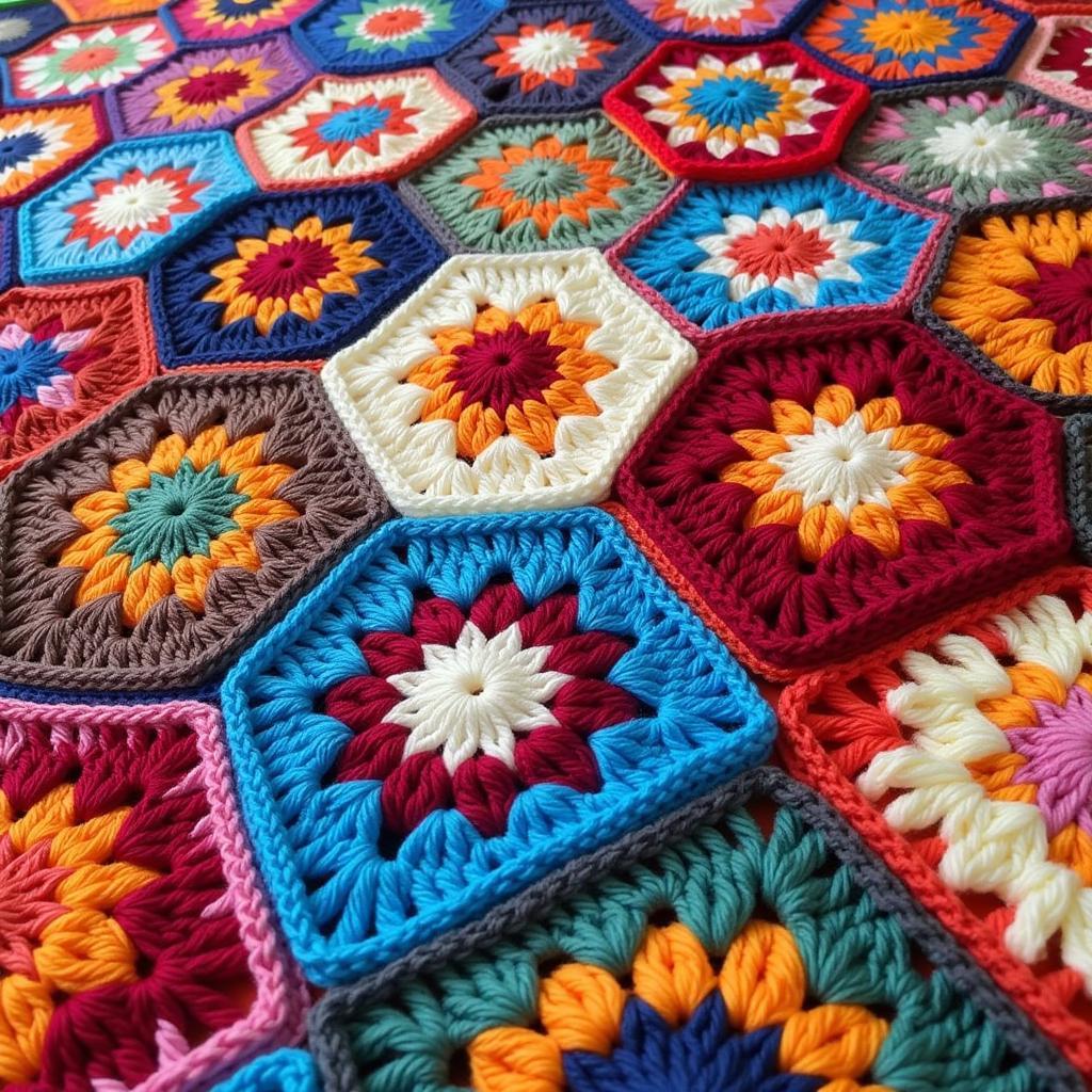 Vibrant African Flower Hexagon Crochet Blanket