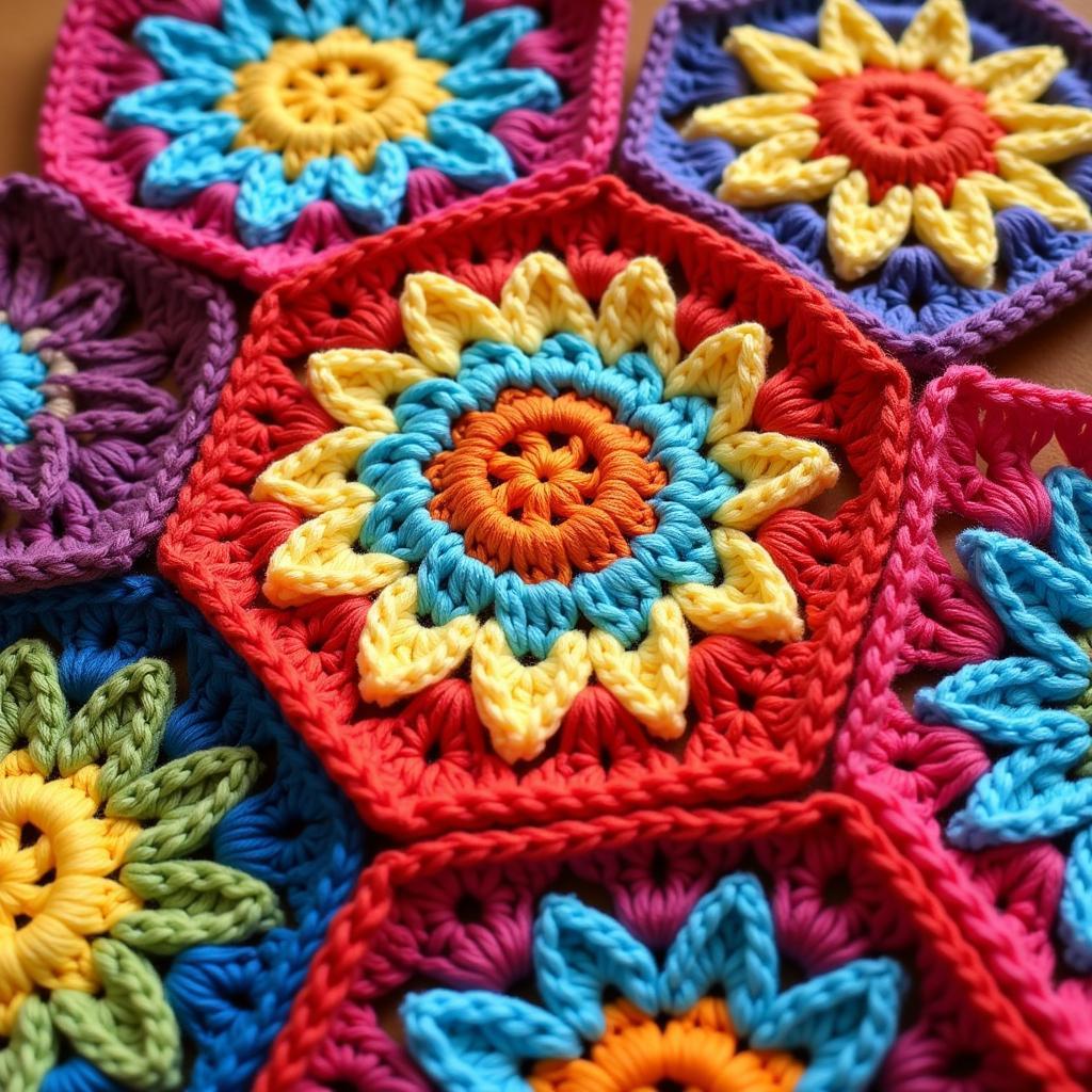 Colorful African flower pentagon crochet blanket