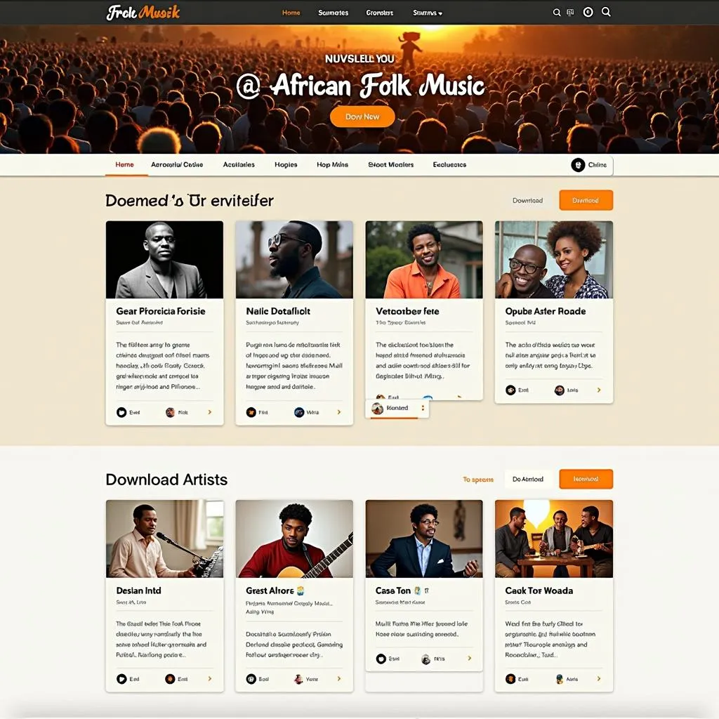 Website interface for downloading African folk music