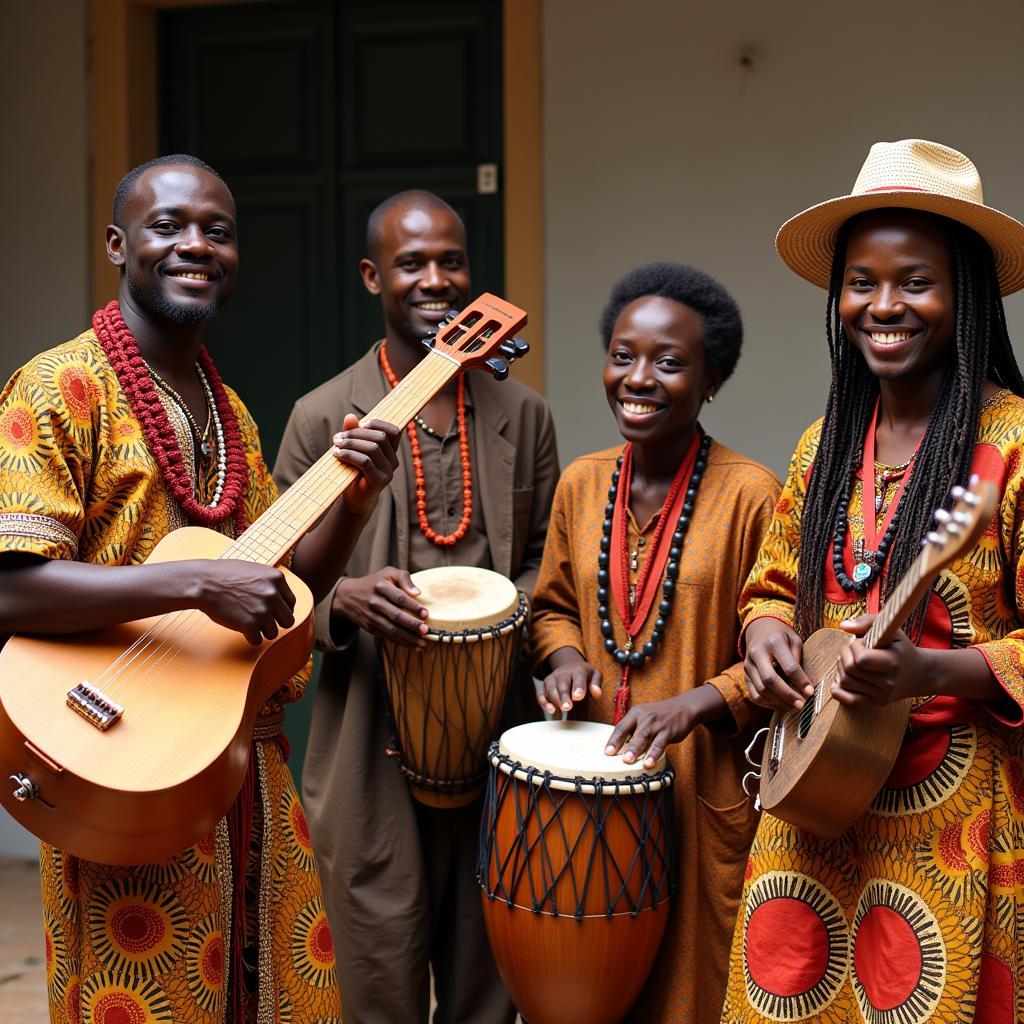 African folk musicians playing traditional instruments