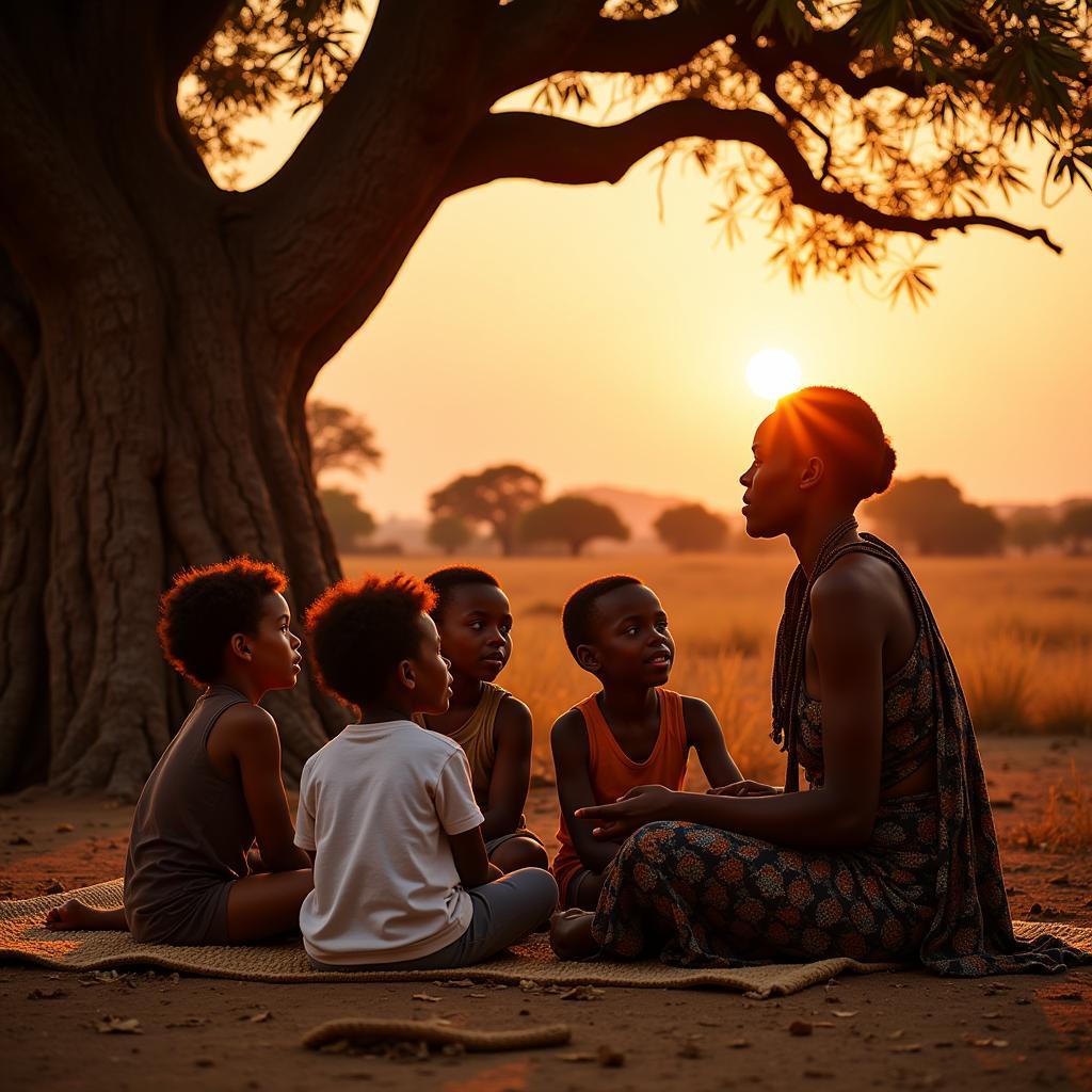 Children gathered around a storyteller