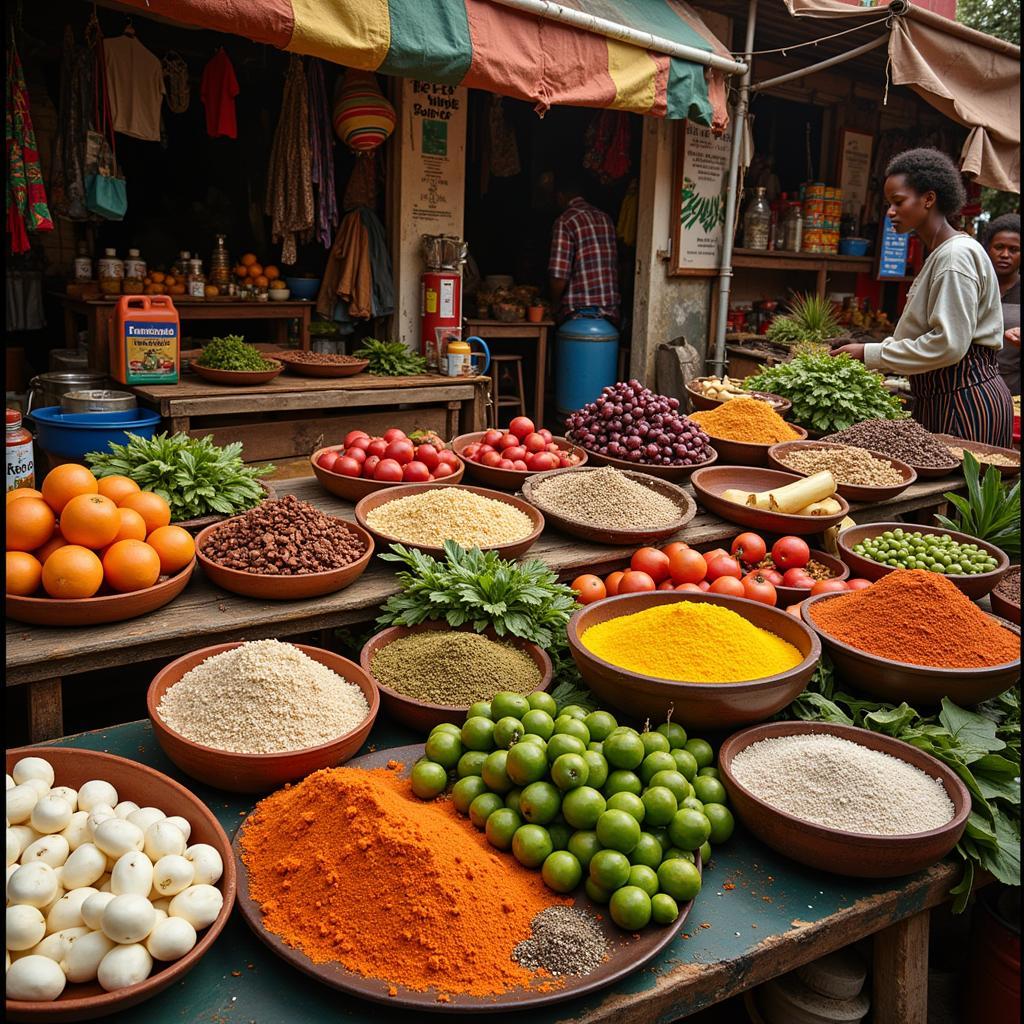 Colorful display of fresh produce in an African market