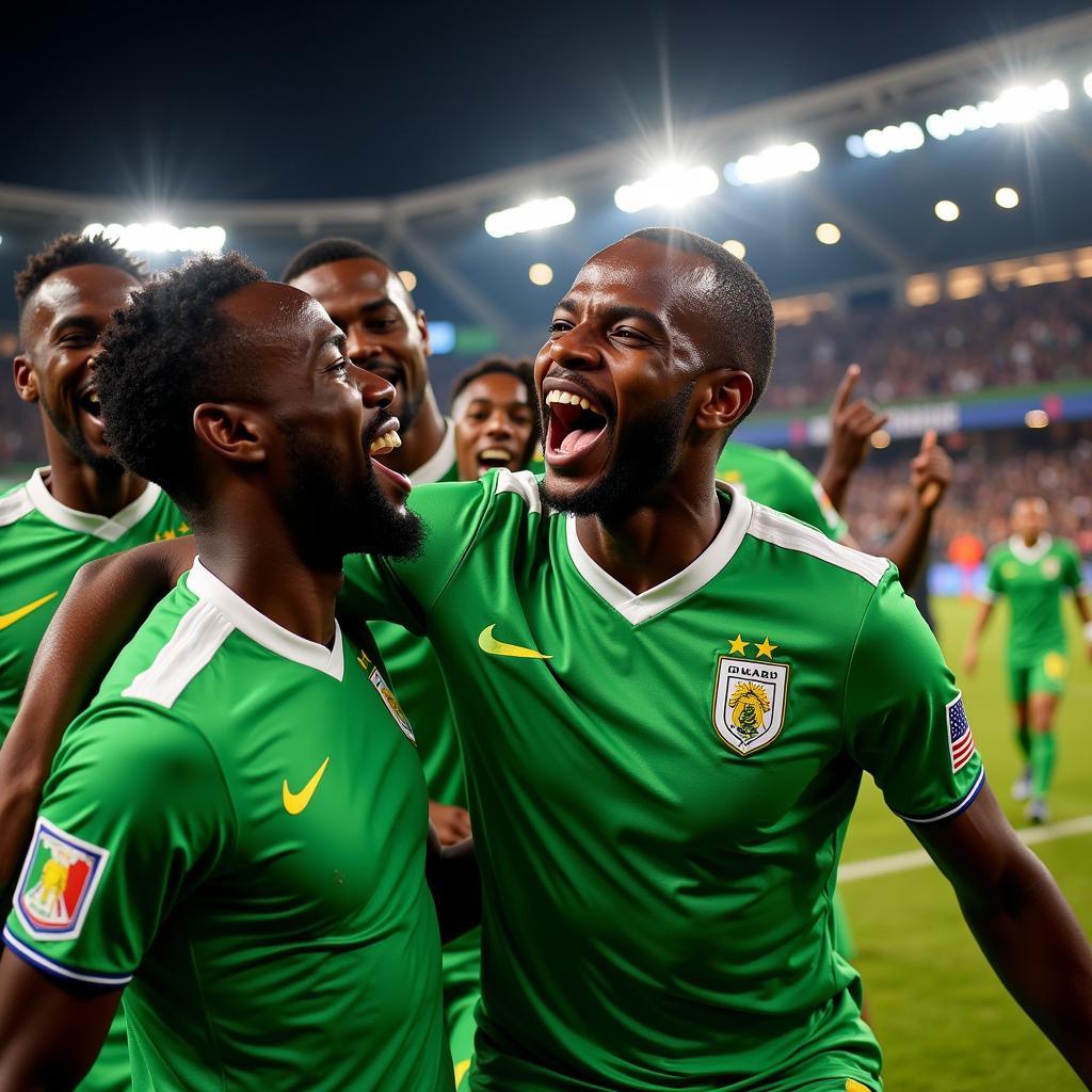 African Football Team Celebrating a Goal