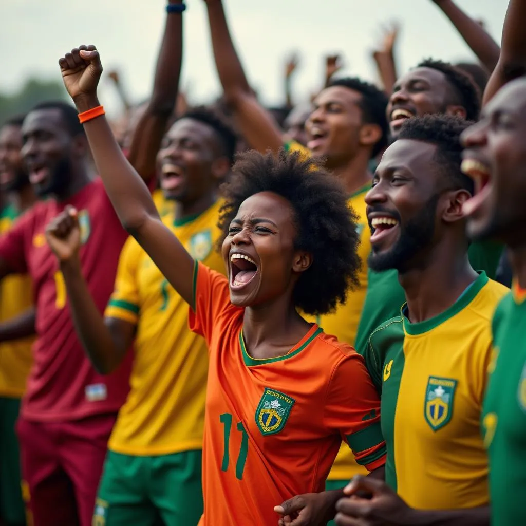 African football fans celebrating 