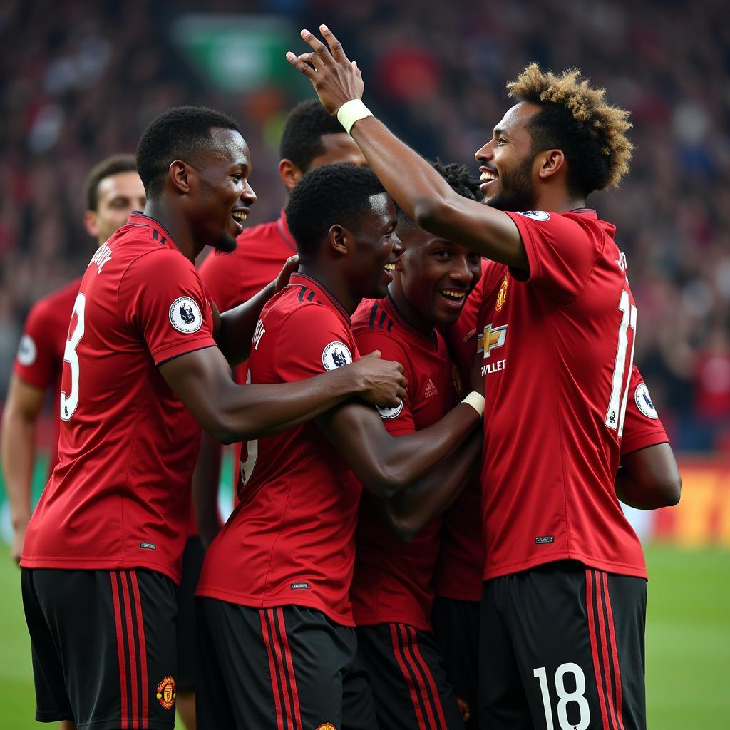 African Footballers Celebrating Victory with Manchester United