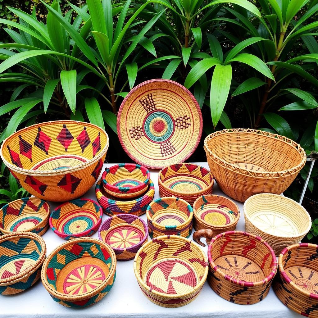 An array of intricate baskets, woven mats, and wooden carvings, showcasing the remarkable skills of African forest artisans.