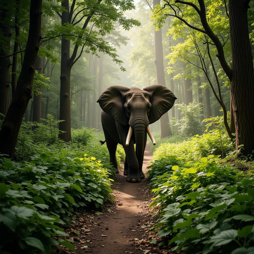 African Forest Elephant Clearing a Path