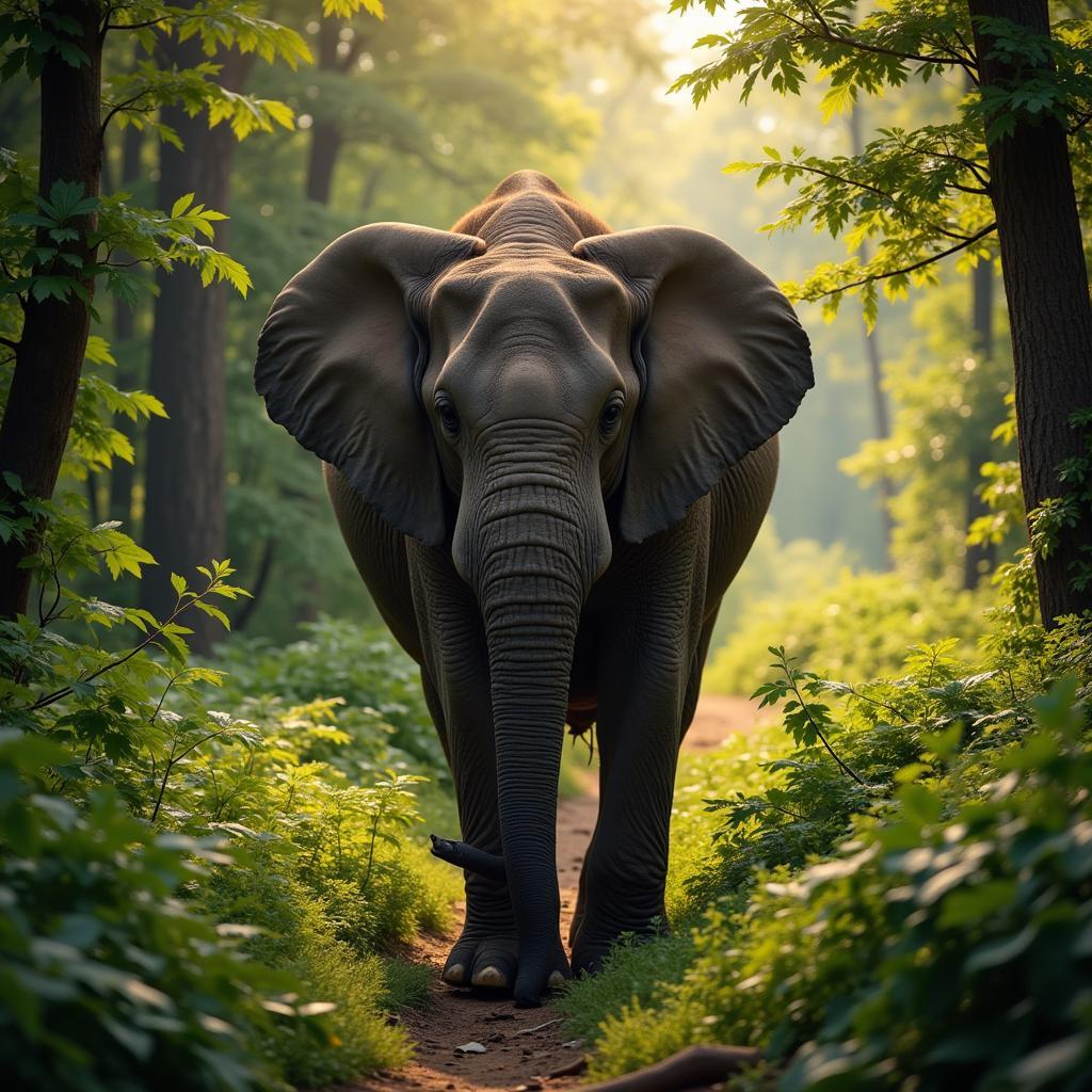 African Forest Elephant in Dense Forest