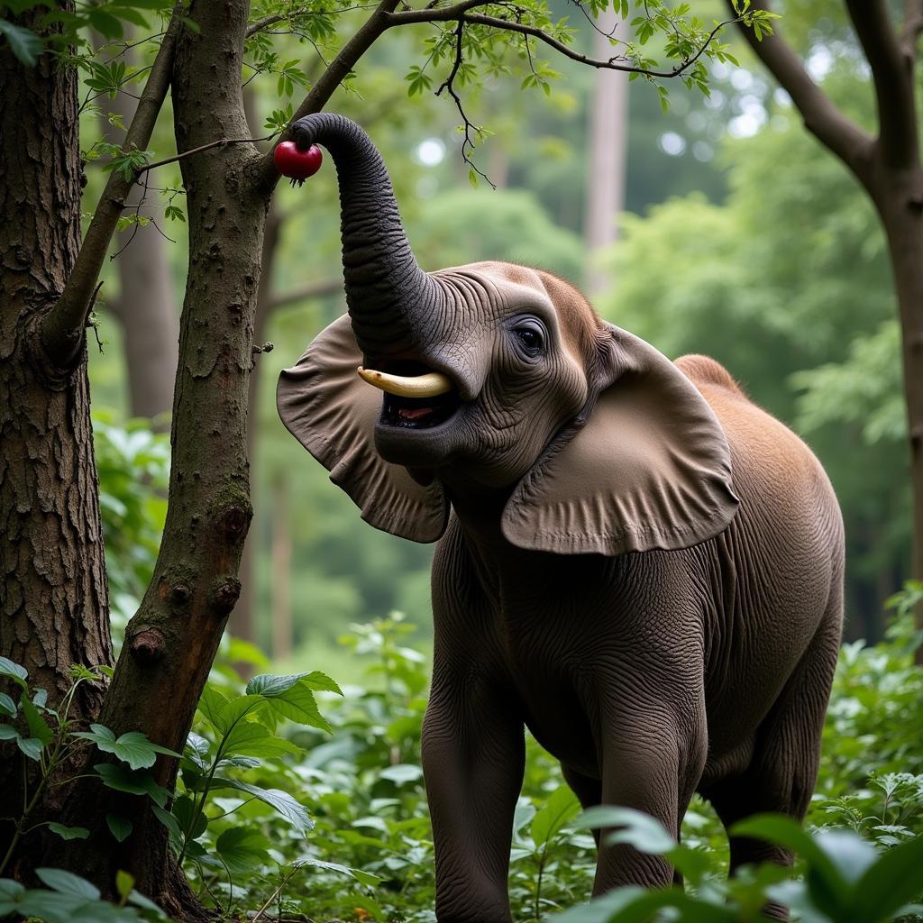 African Forest Elephant Eating Fruit