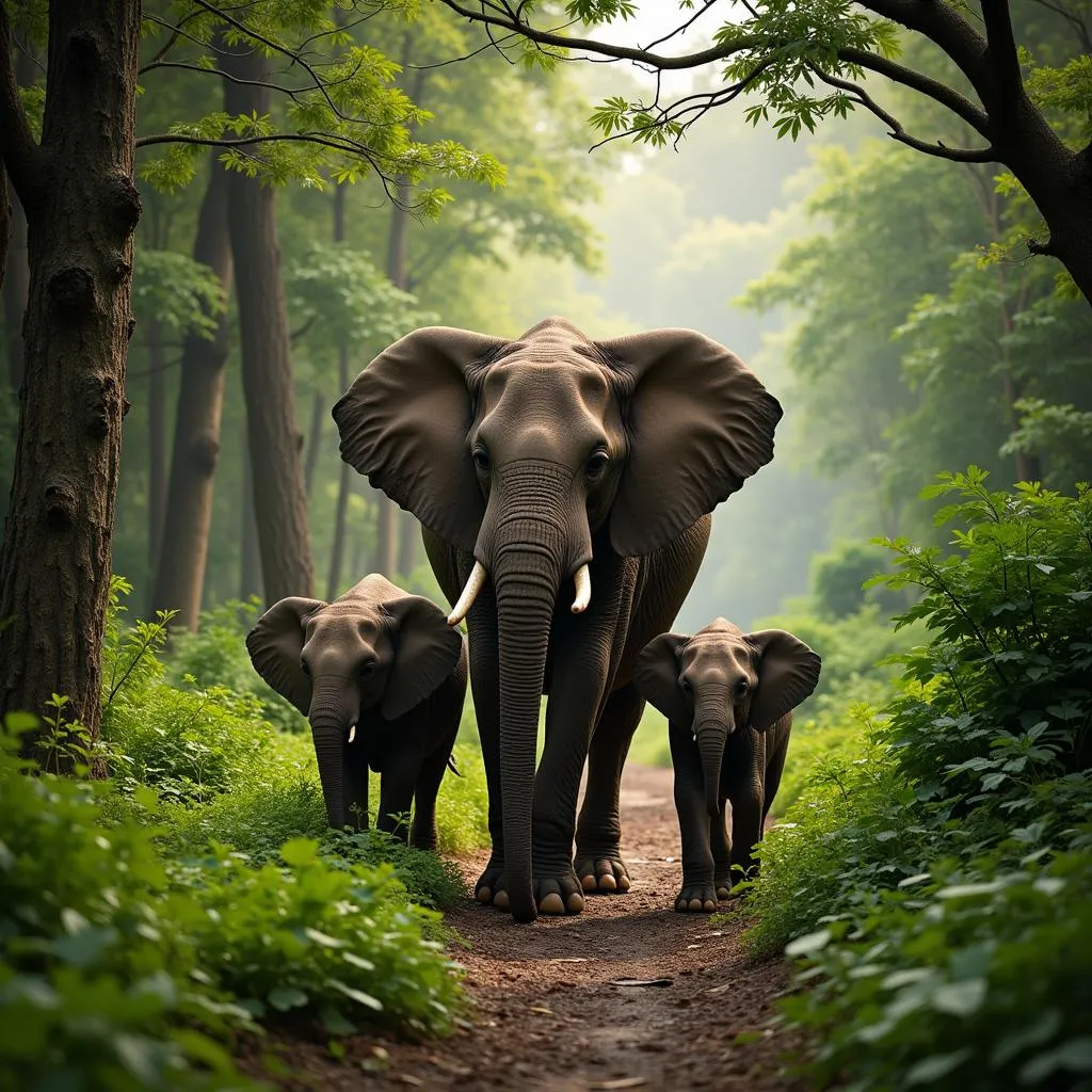 Family of African Forest Elephants