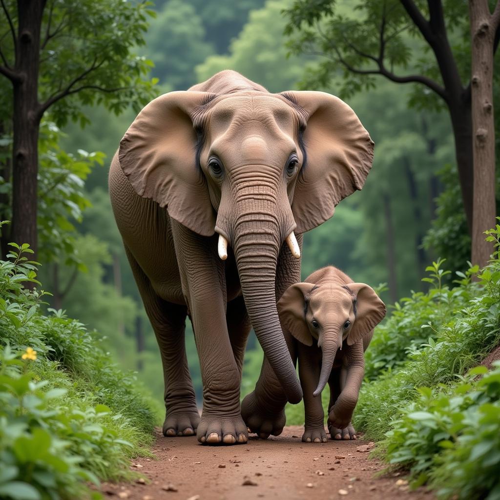 African Forest Elephant Family