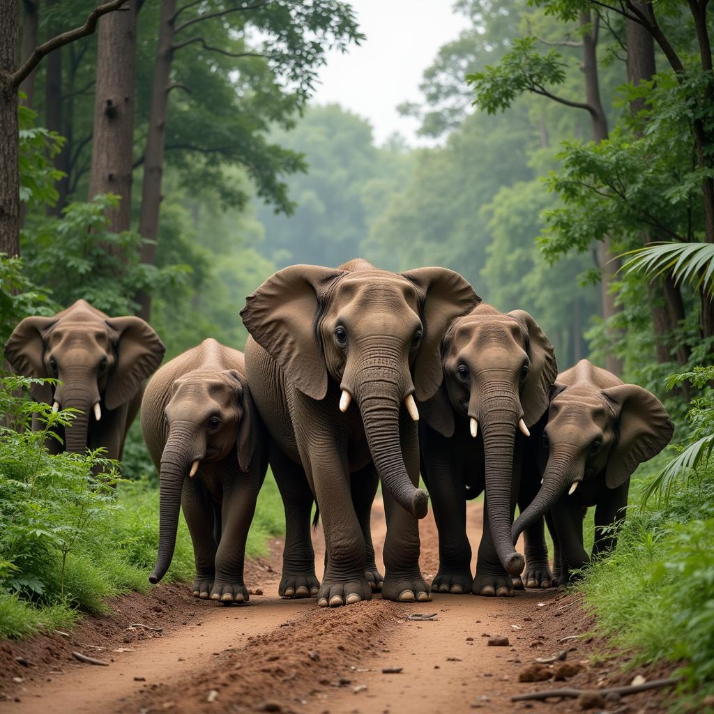 African Forest Elephant Family Group