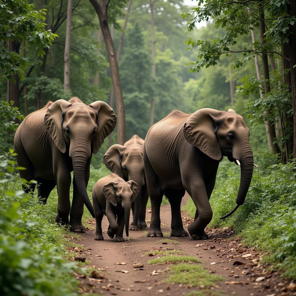 African Forest Elephant Family Group