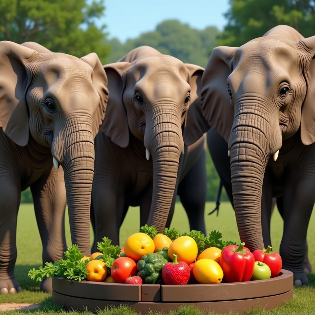 Elephants Enjoying a Feast