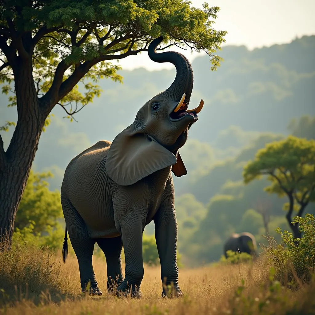 African Forest Elephant Feeding on Fruit