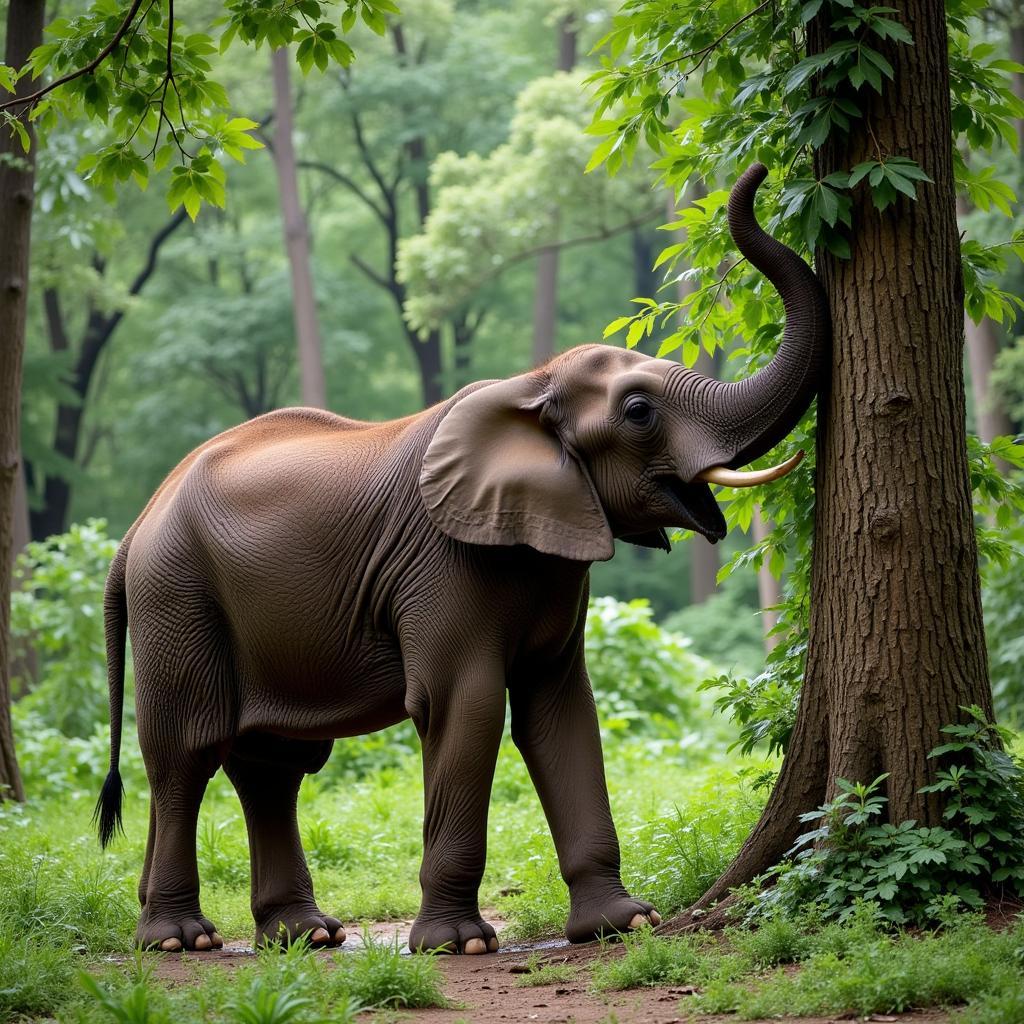 African forest elephant foraging for food