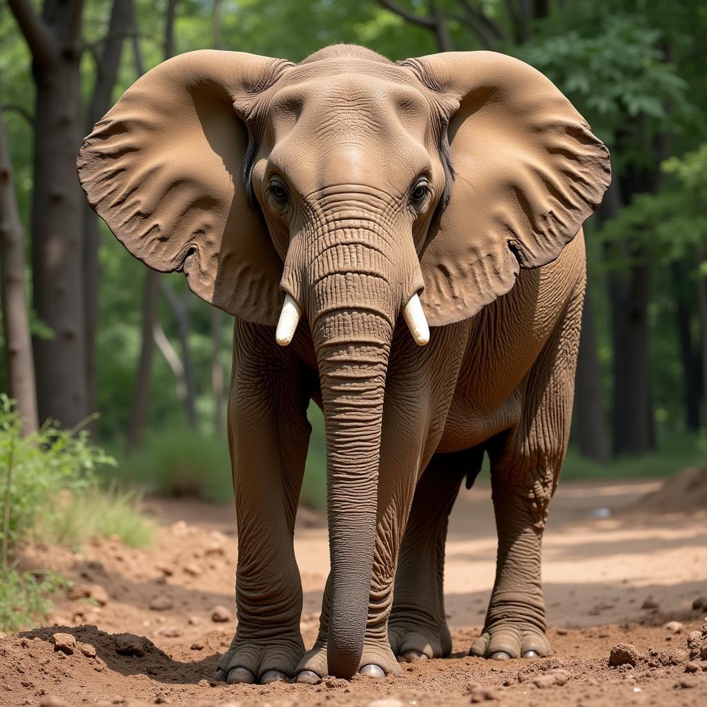 African Forest Elephant Taking a Mud Bath