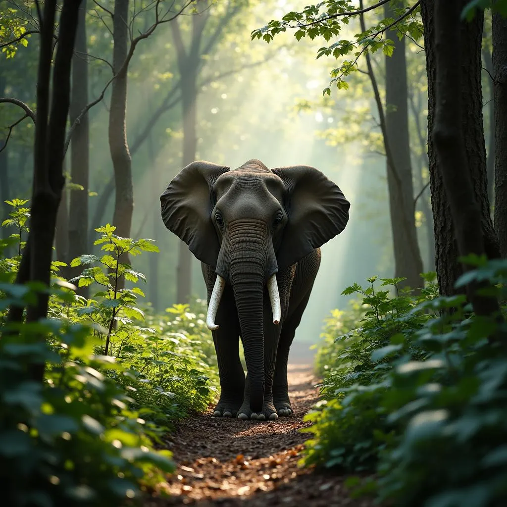 African Forest Elephant in Rainforest Habitat