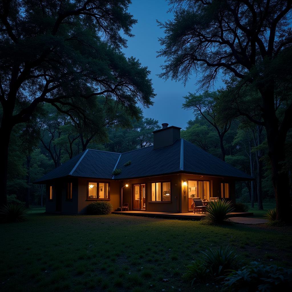 African Forest Lodge at Night with Animal Sounds