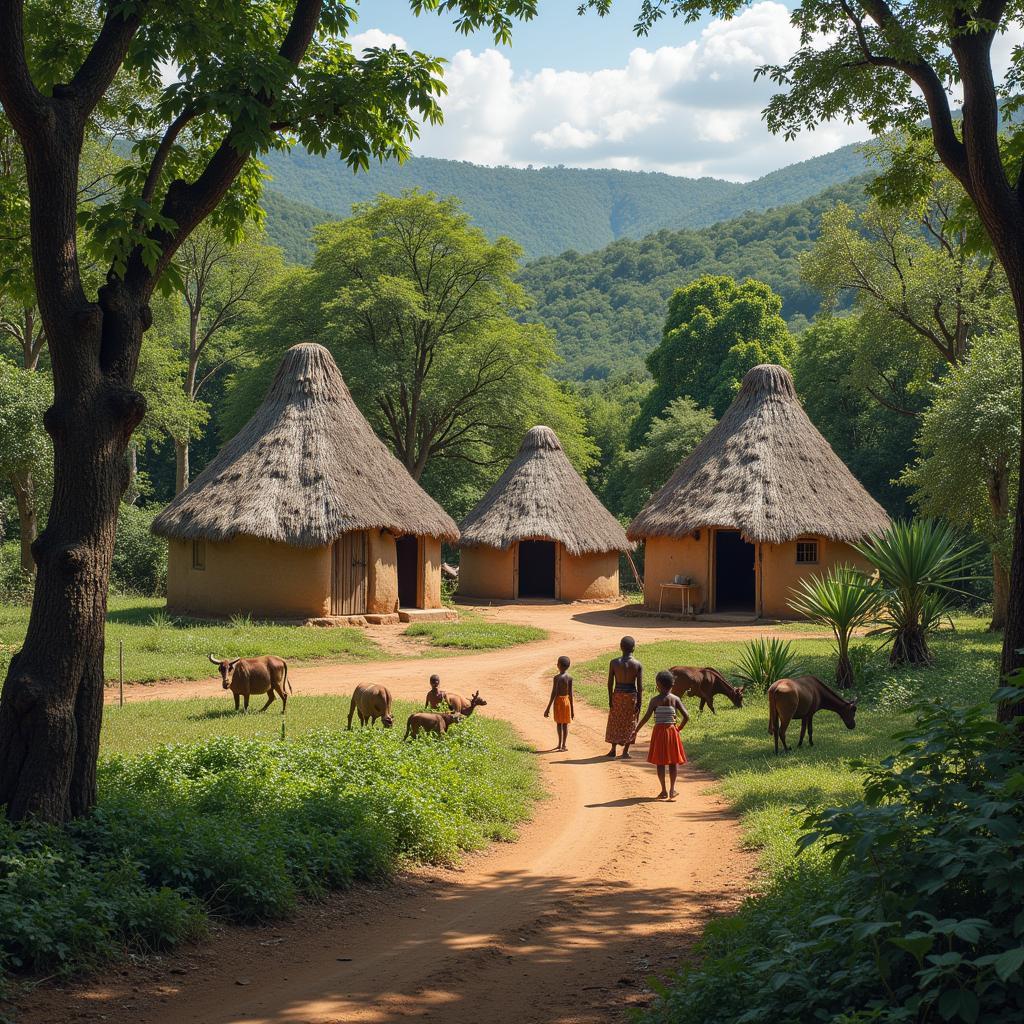 African Forest Village Scene