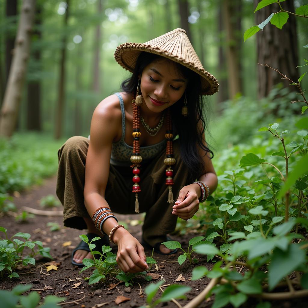 African Woman Gathering Medicinal Herbs