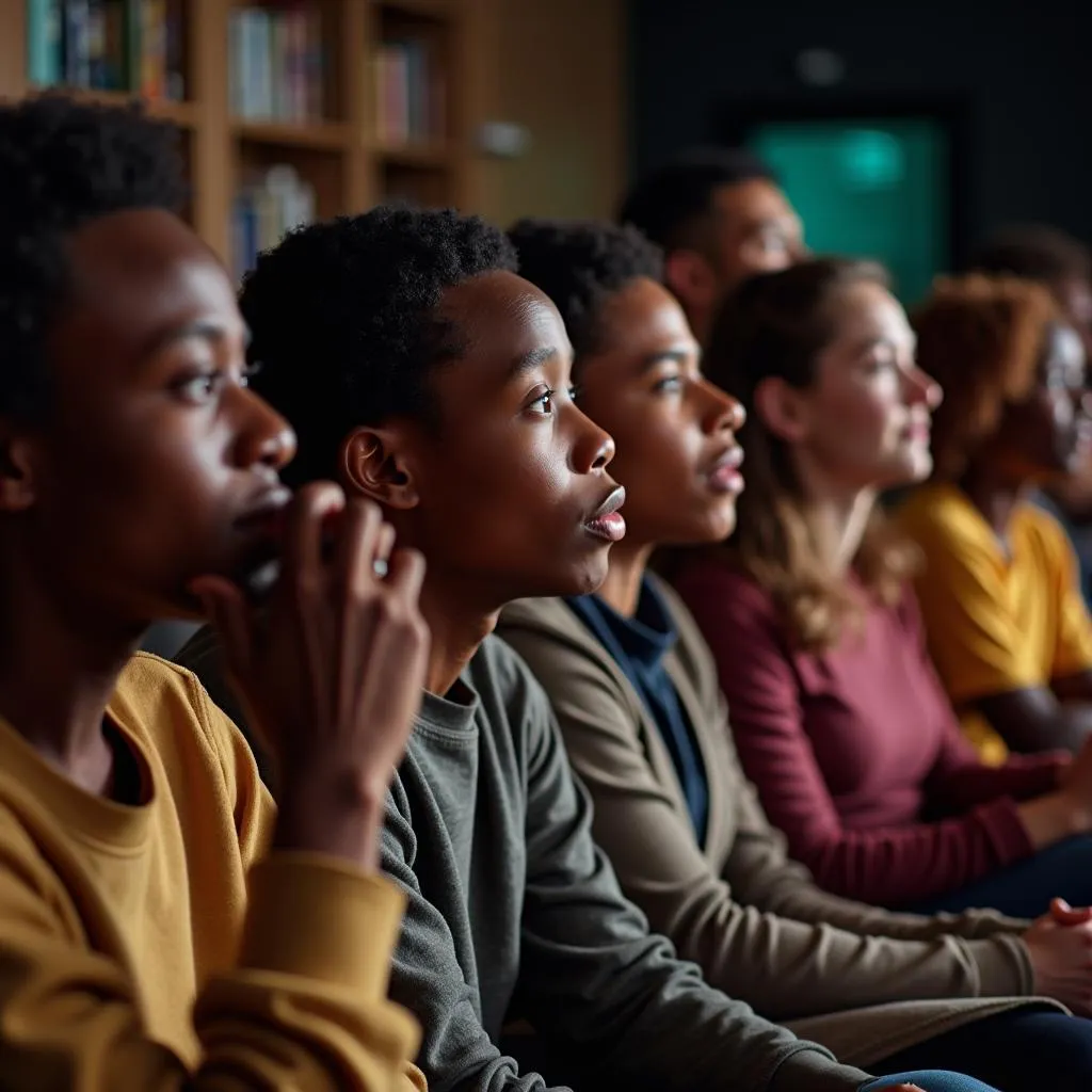 Diverse group of people listening intently