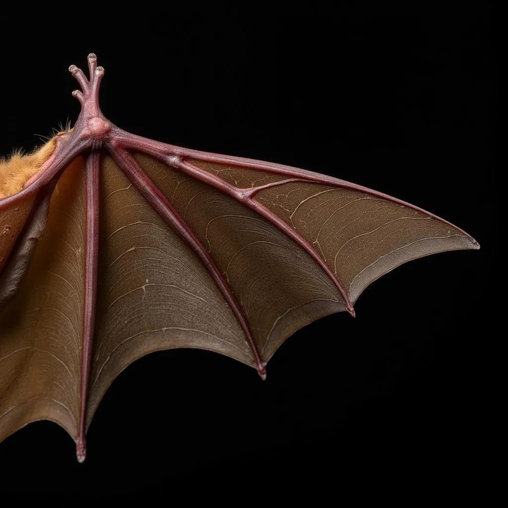 Detailed close-up of an African fruit bat wing showcasing its anatomy