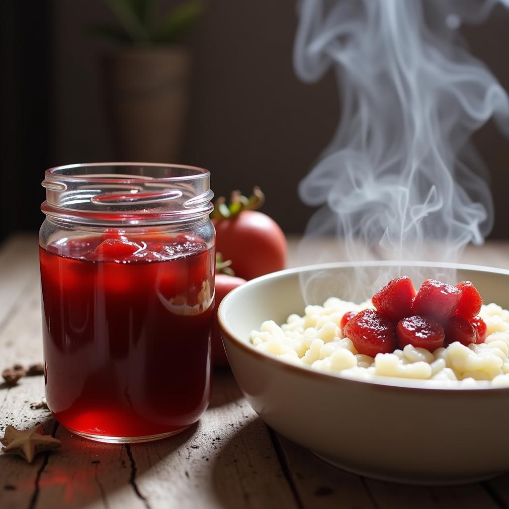 Homemade African fruit medlar jam served with a traditional porridge