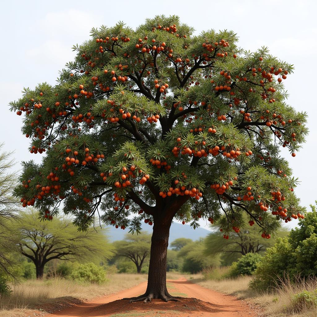 African fruit medlar tree laden with ripe fruits