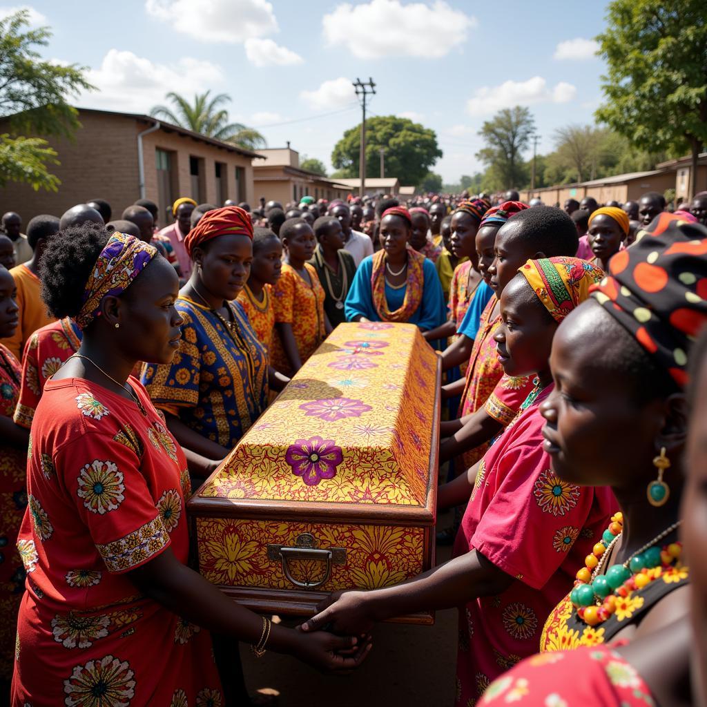 African Funeral Procession with Fabric