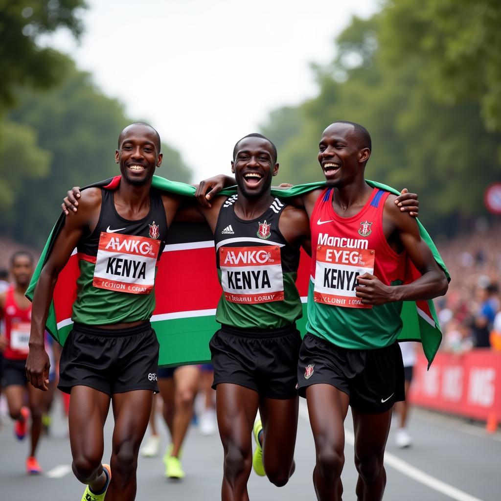 Kenyan Runners Celebrating a Triumphant Finish