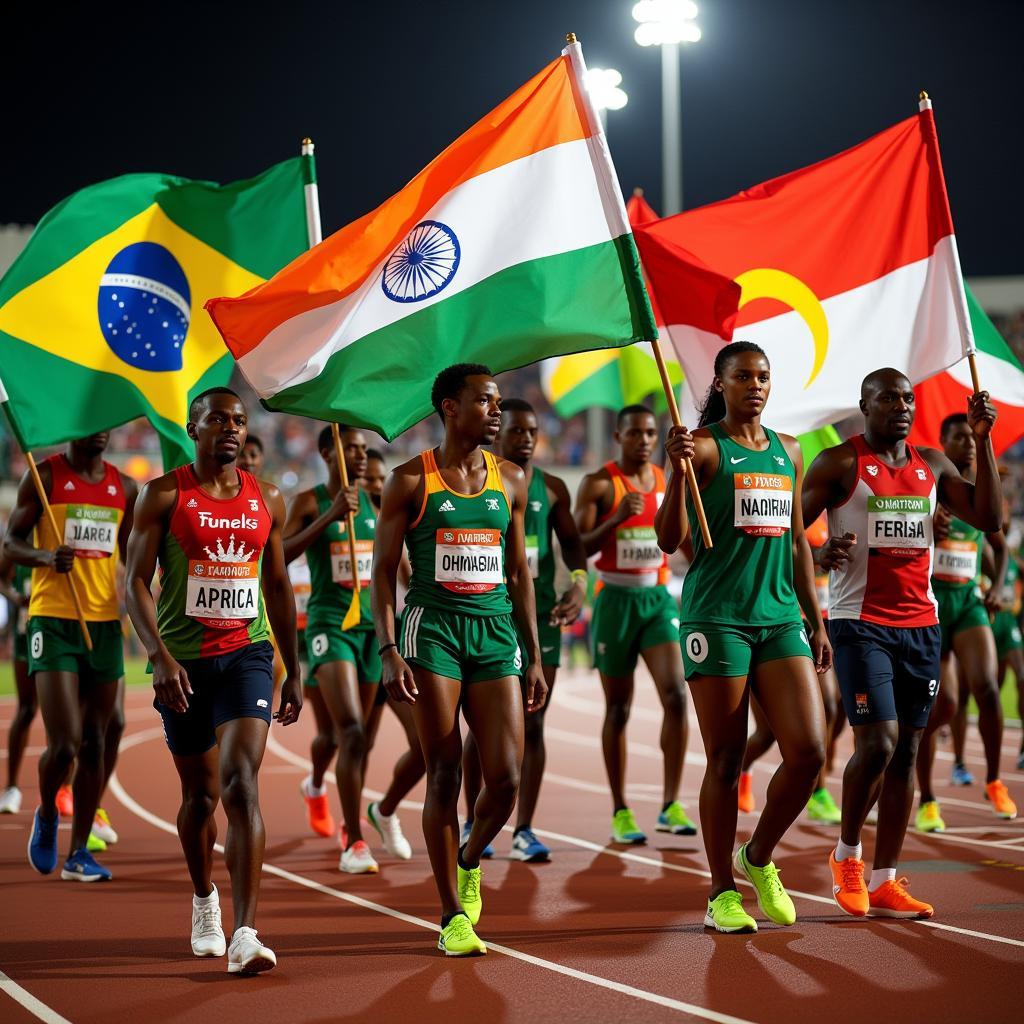 Athletes parade during the Opening Ceremony of the African Games