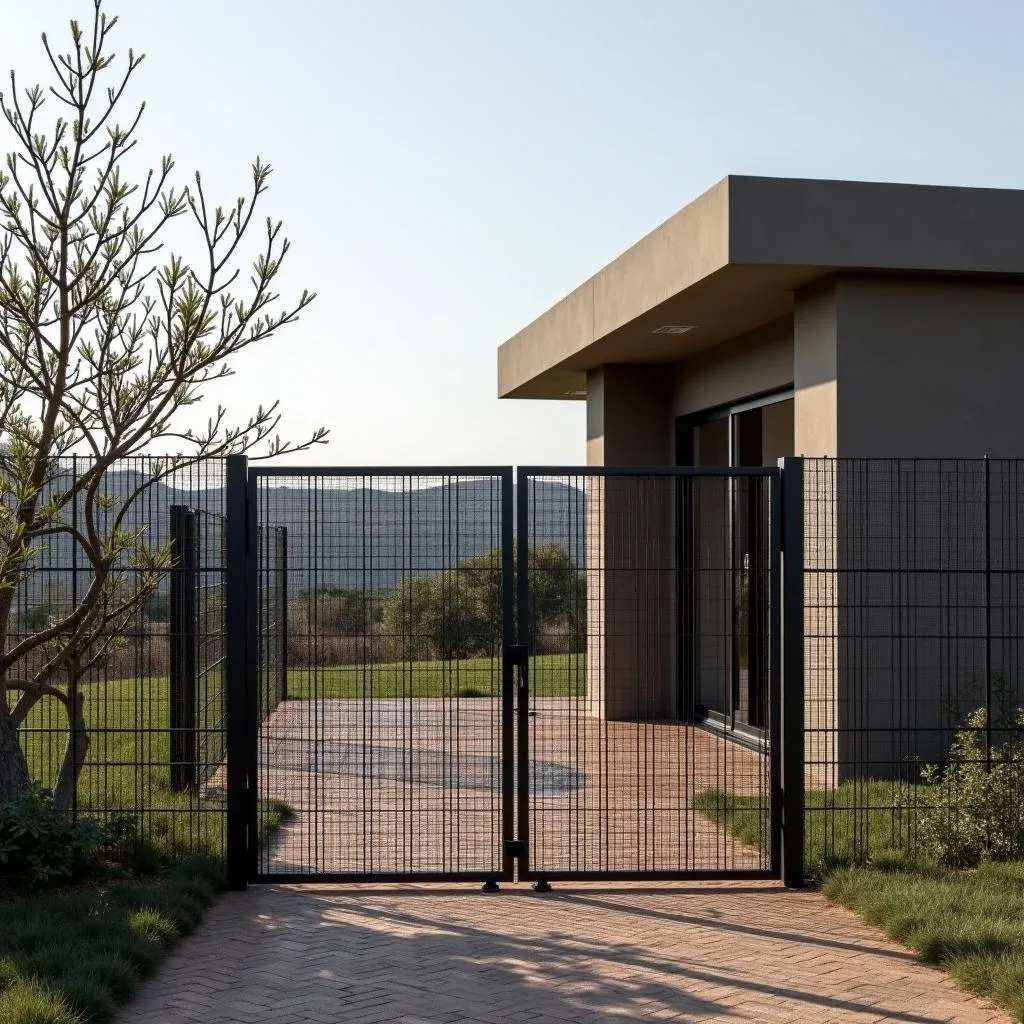 Modern African home with a sleek welded mesh gate and fence