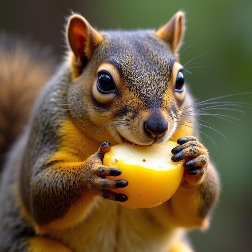 African giant squirrel eating a piece of fruit