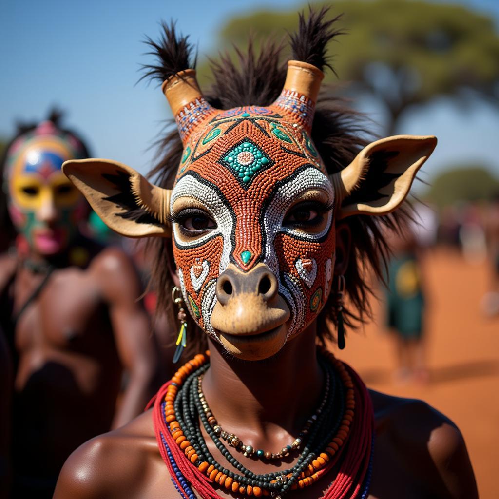 African Giraffe Mask Used in Traditional Ceremony