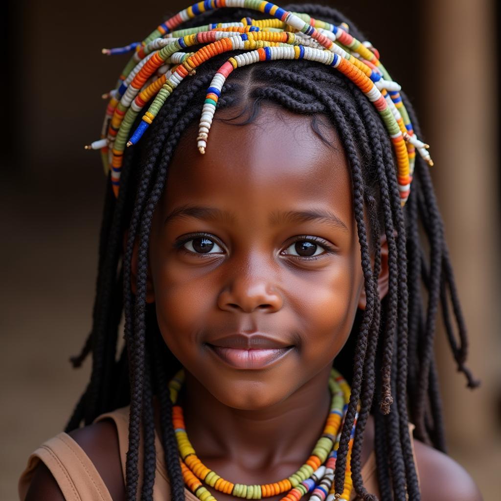 African Girl Bead Art Portrait