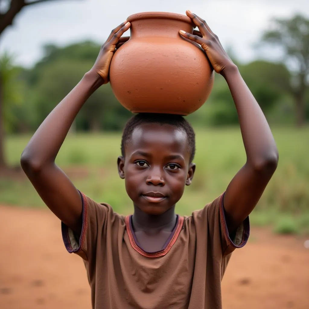 African Girl Carrying Water