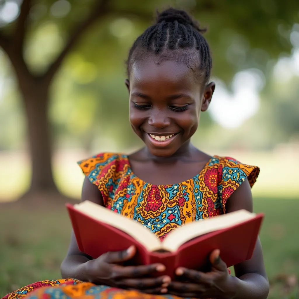 Smiling African girl with a book