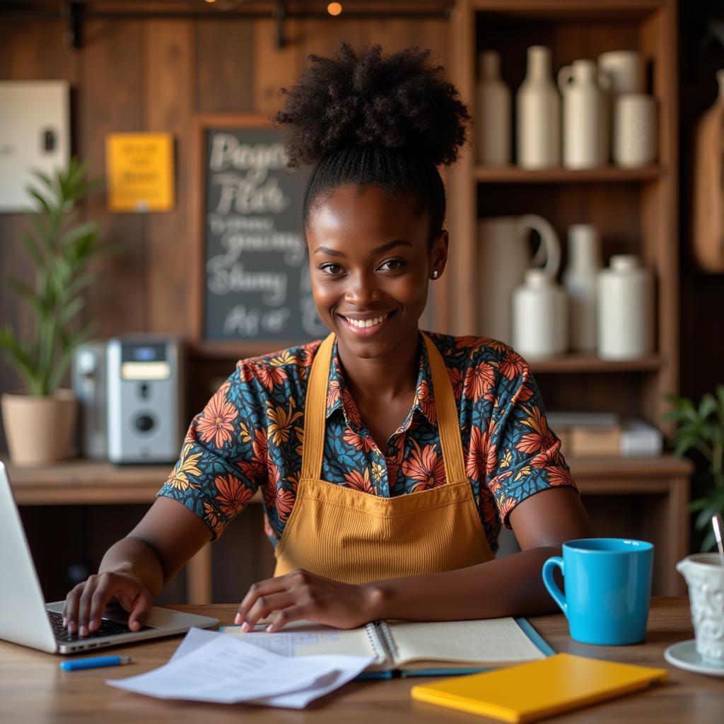 Young African woman confidently running her own business