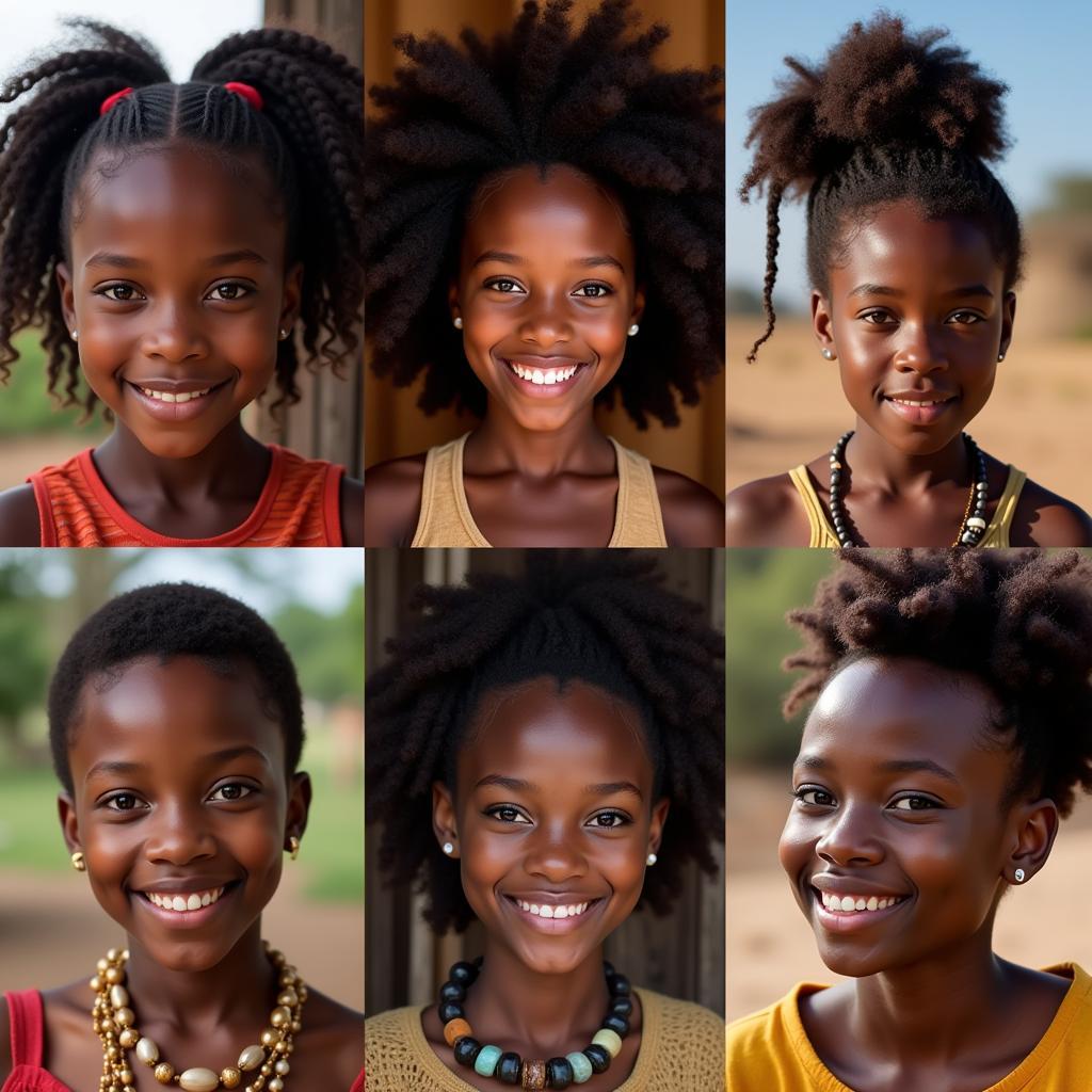 African Girl Face Diversity: Showcasing various facial features and skin tones