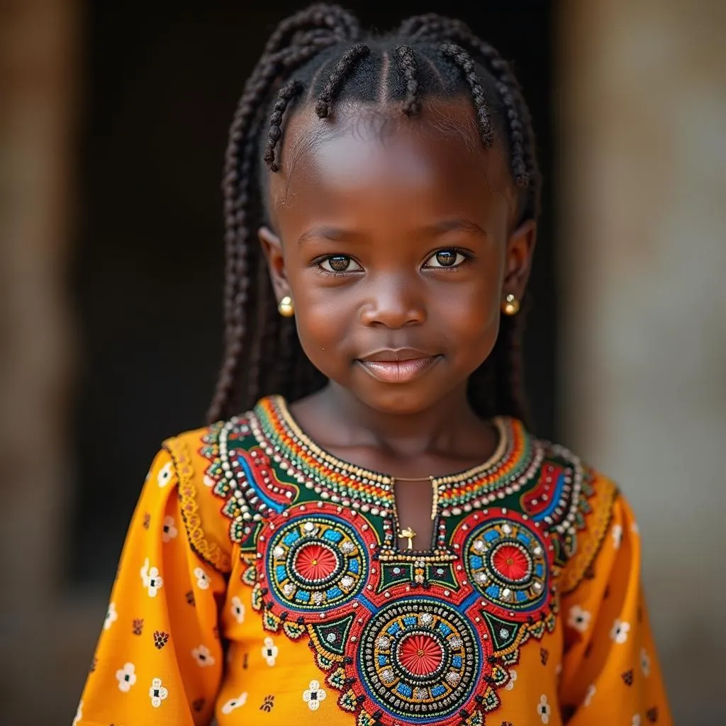 Young African girl adorned in traditional attire