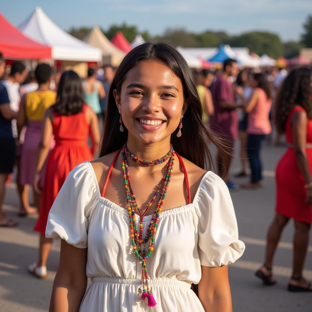 African Girl in White Dress at a Celebration