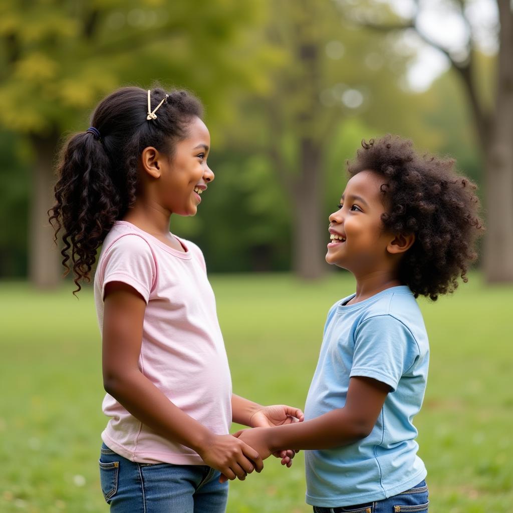 Smiling African Girl and Indian Boy Couple Holding Hands