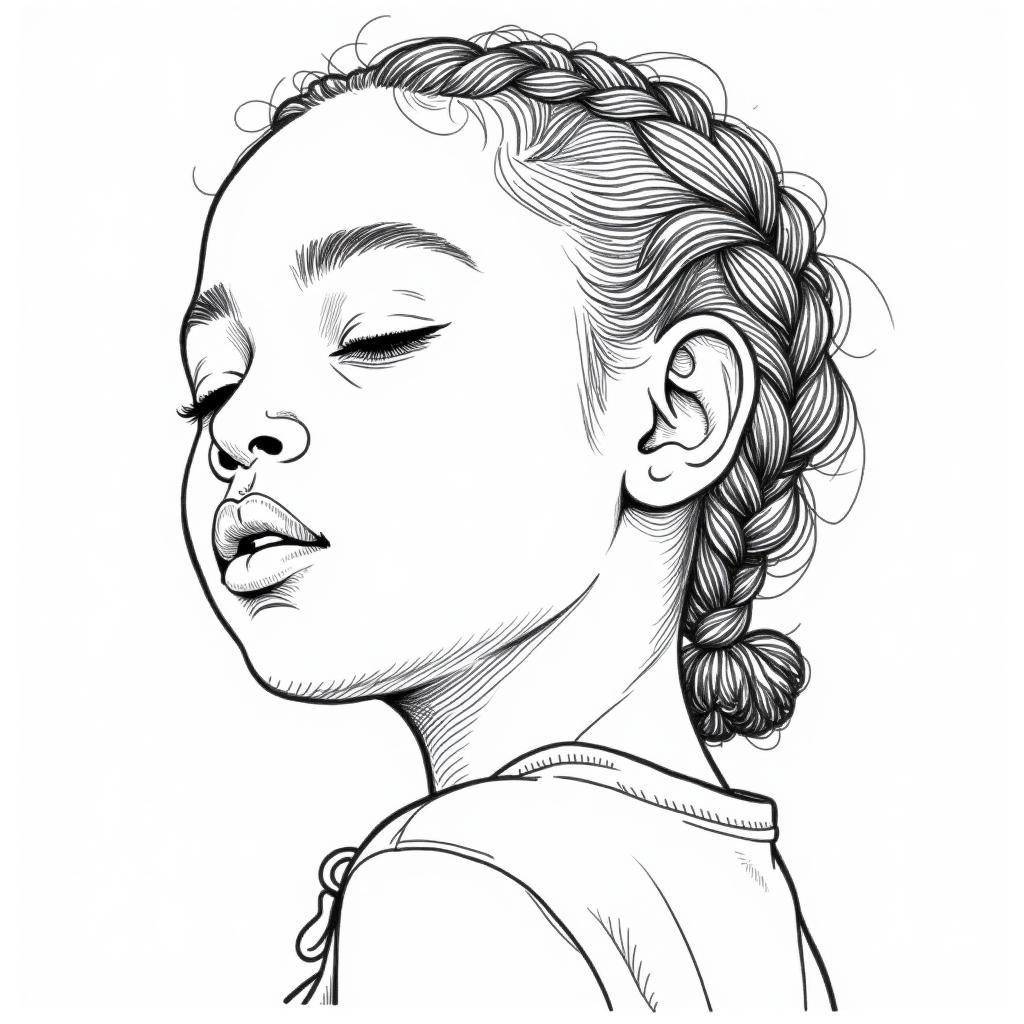 Thoughtful African Girl Line Drawing